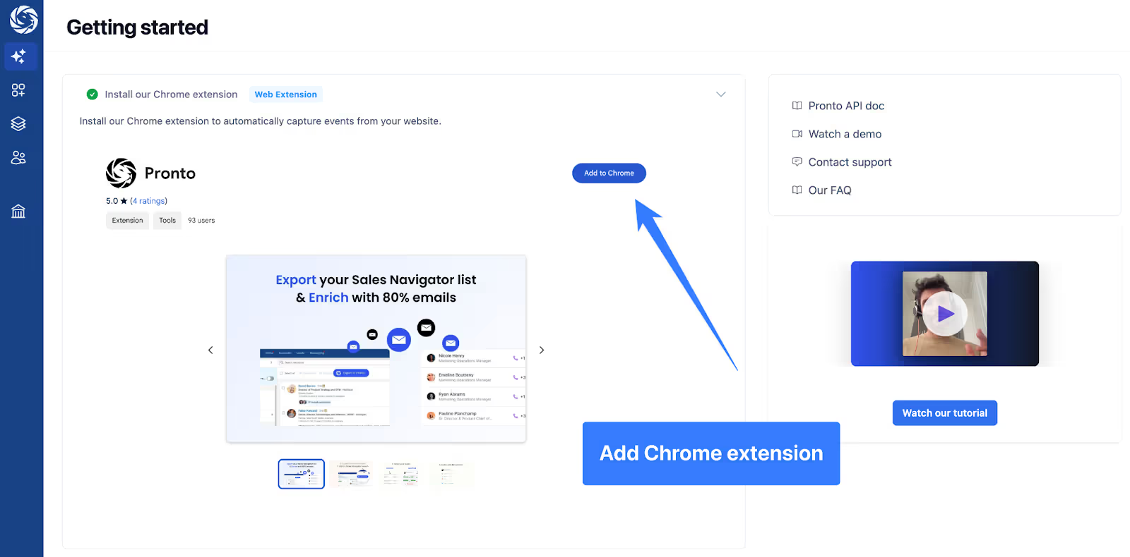 Install Pronto Chrome extension to export Sales Navigator leads and enrich with emails