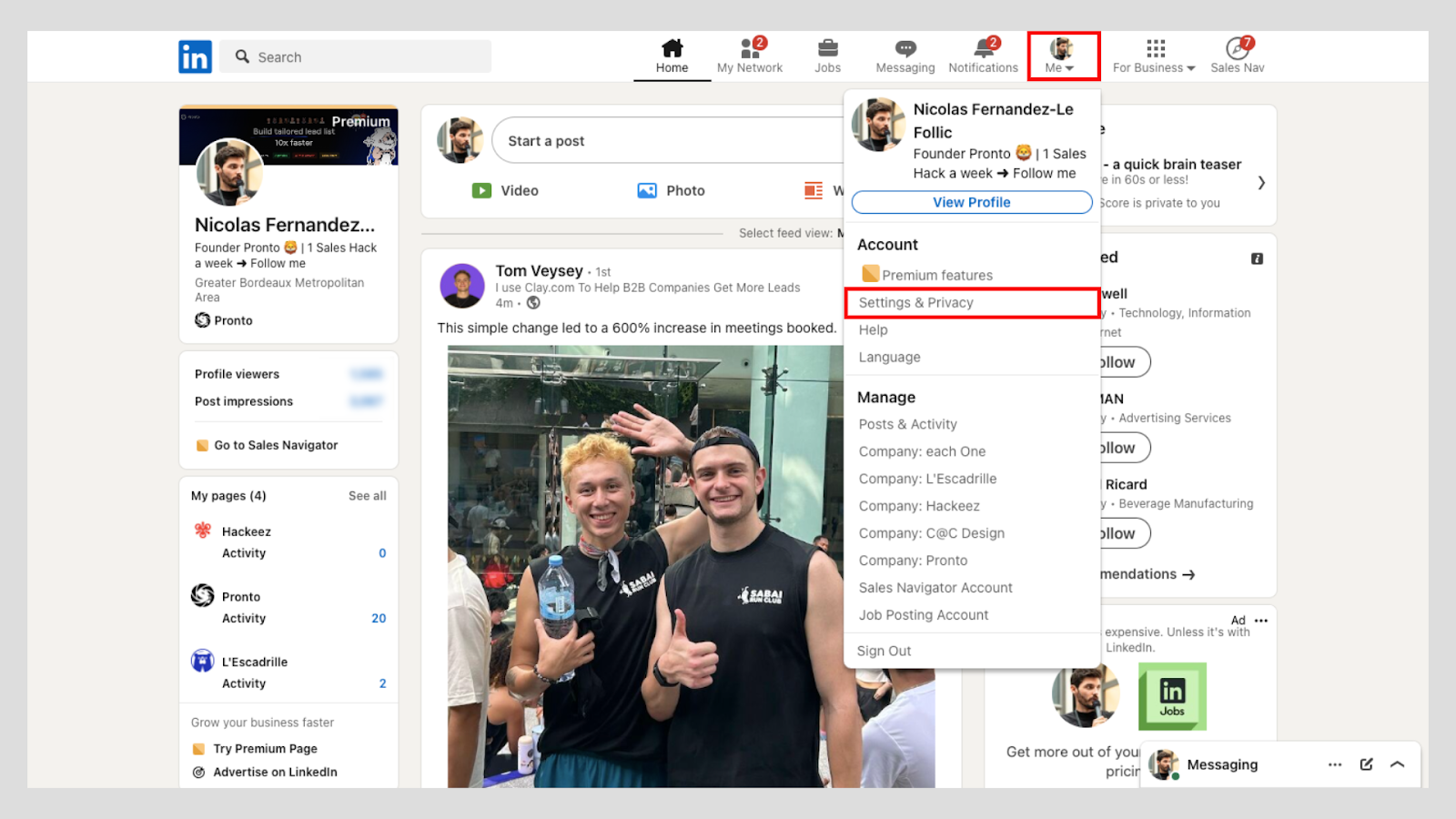 Access to 'Settings & Privacy' to manage your subscription from LinkedIn account