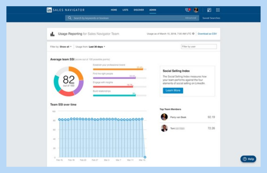 Admin reporting for Sales Navigator Teams from Admin Settings
