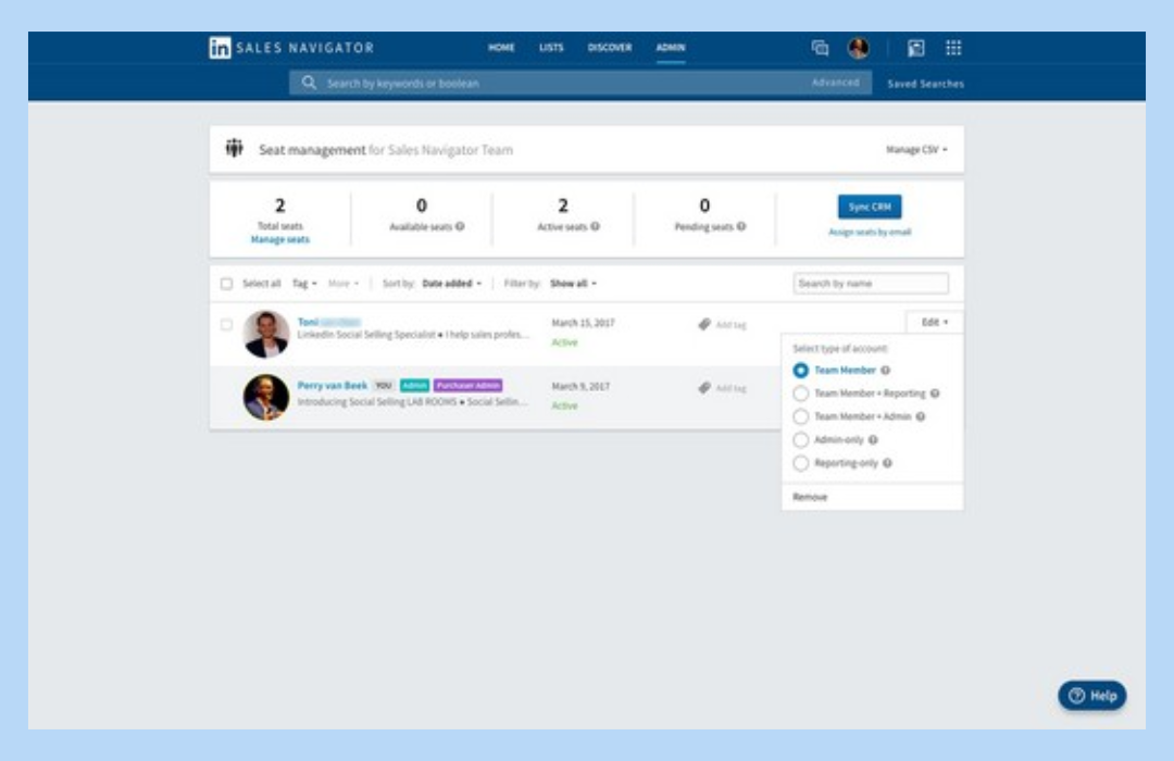 Admin management for Sales Navigator Teams from Admin Settings