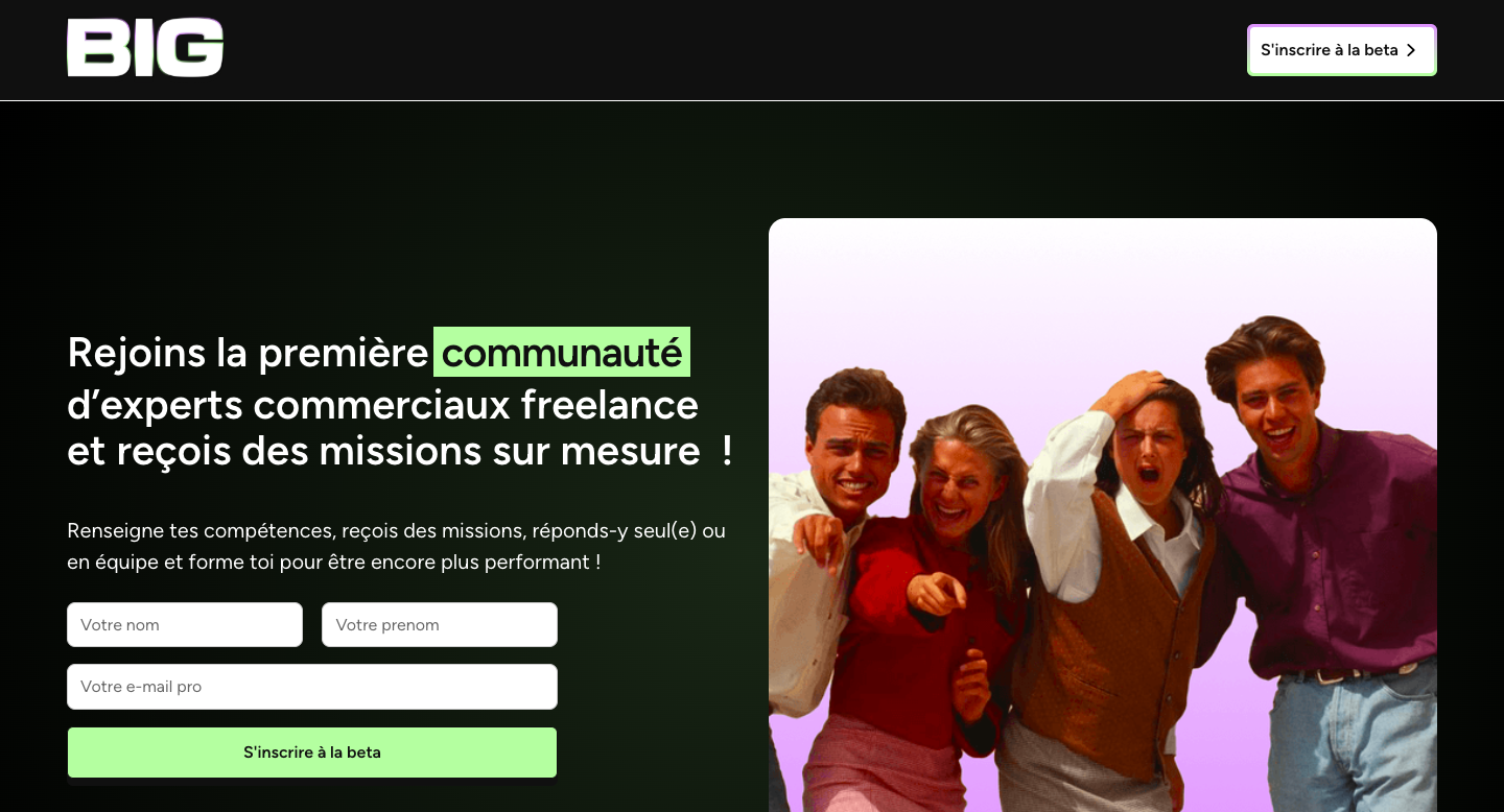 Big Squad homepage screenshot — Sales Freelancers Collective specialized in cold email