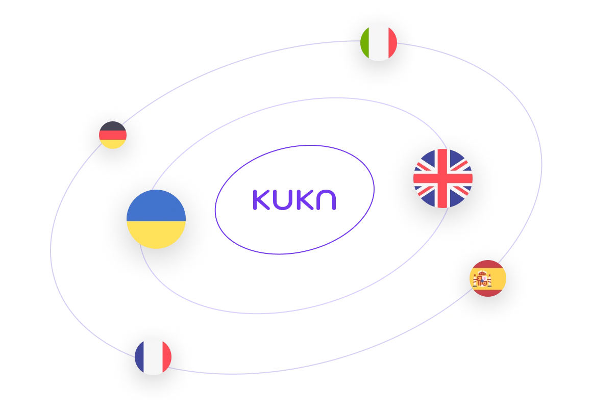 Мови в бібліотеці KUKA: українська, англійська, німецька, французька, іспанська та італійська