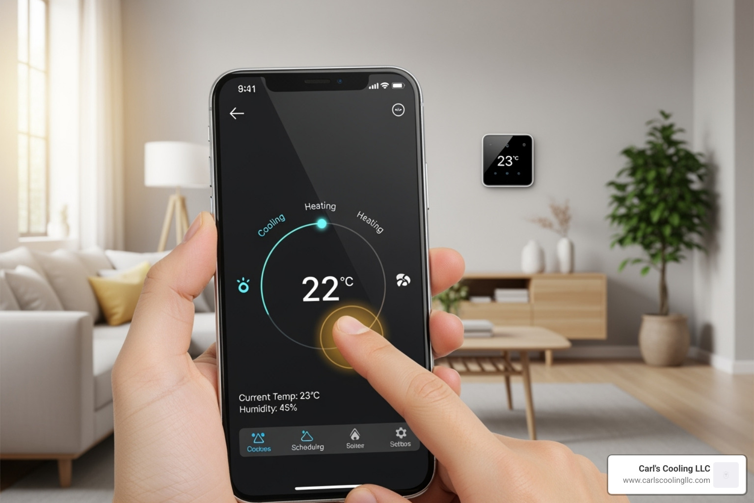 homeowner adjusting a smart thermostat on their phone - spring tx hvac repair