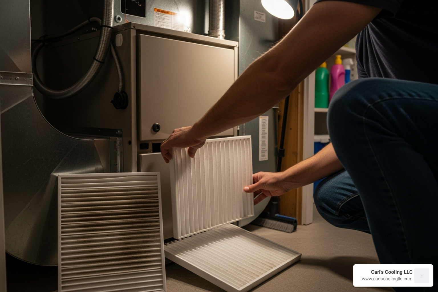 homeowner changing an air filter - air conditioning installation the woodlands tx