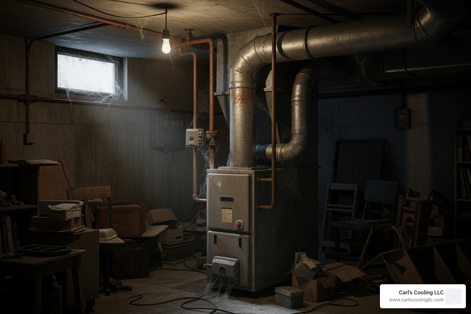 an old, inefficient furnace in a basement or attic - Furnace installation The Woodlands