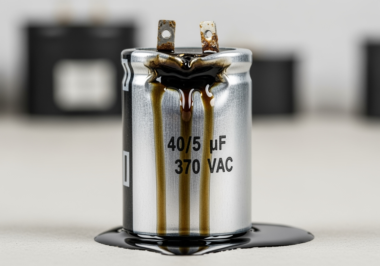 image of a swollen or leaking AC capacitor - AC fan not working