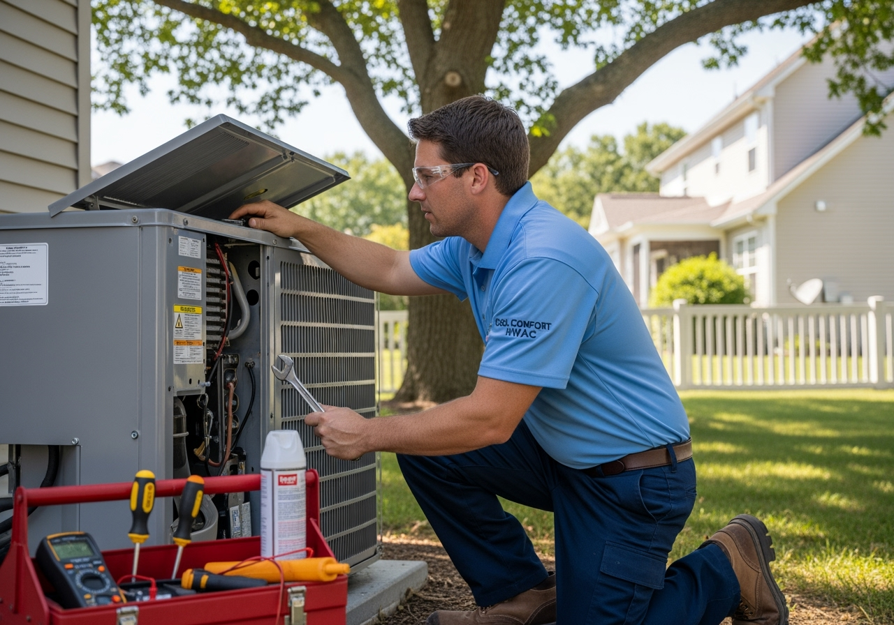 image of a professional HVAC technician working on an outdoor unit - AC fan not working