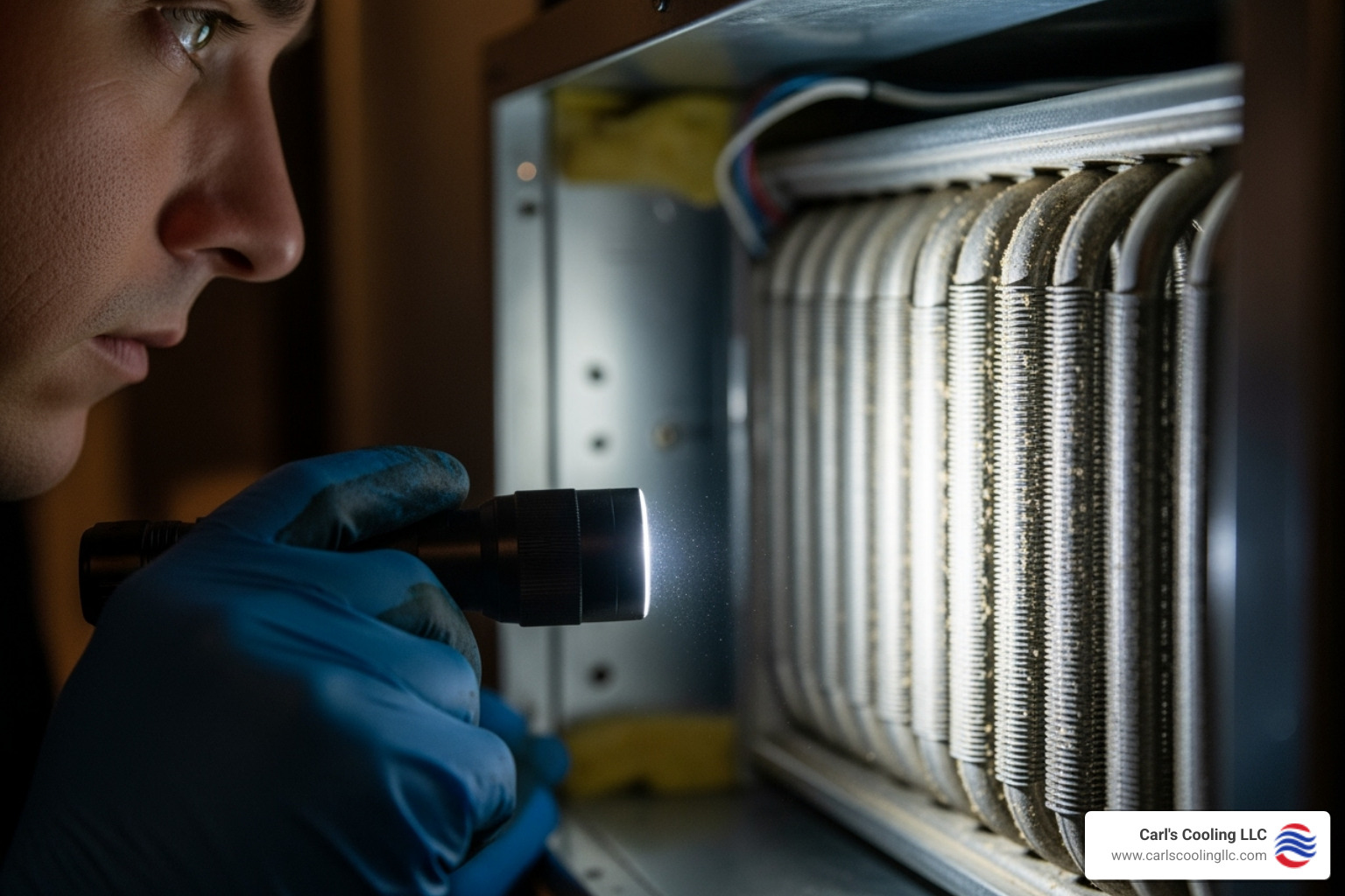 Image of a technician inspecting a furnace heat exchanger - Furnace maintenance The Woodlands