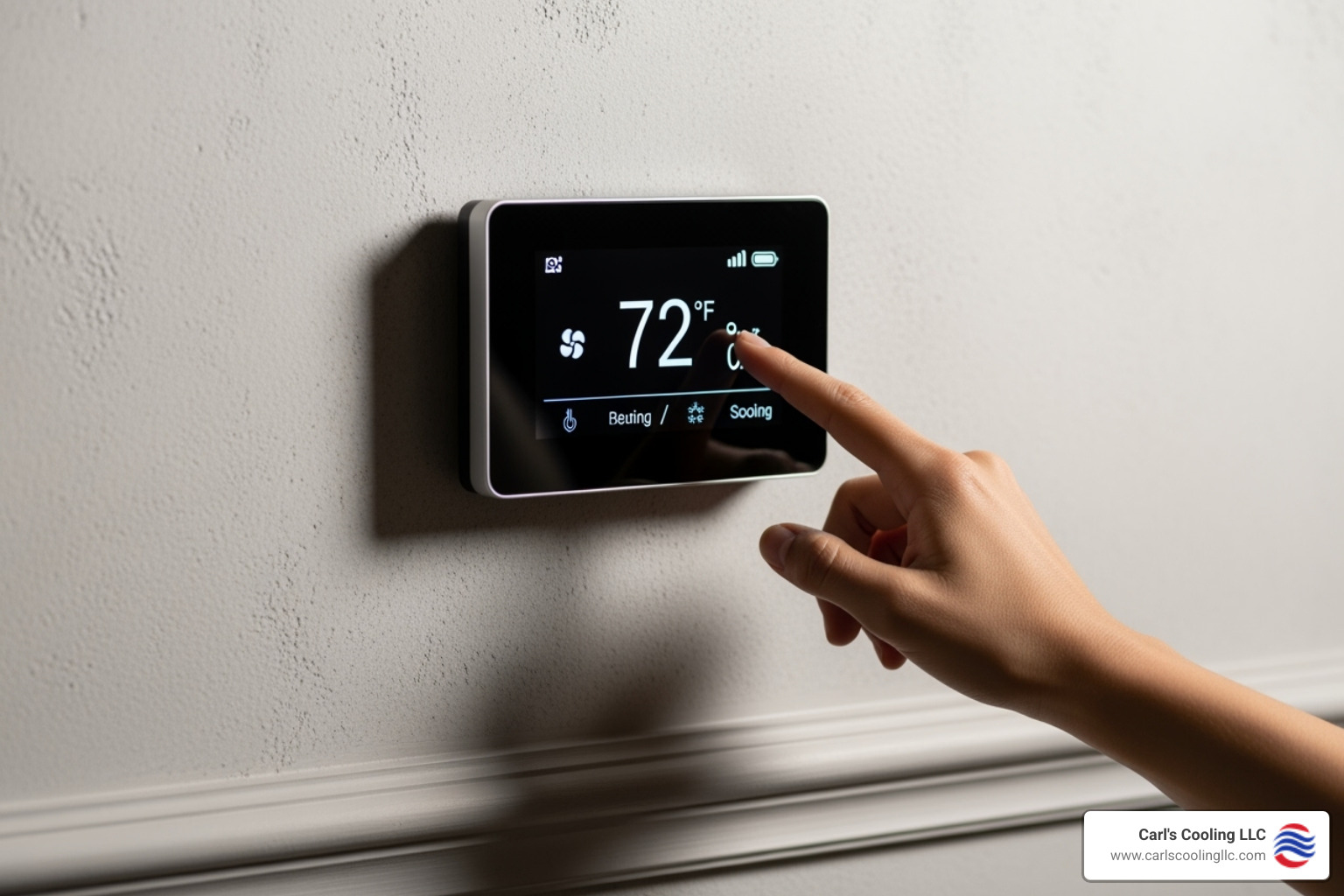 A homeowner checking a digital thermostat for settings - 24 hour ac repair conroe tx A homeowner checking a digital thermostat for settings - 24 hour ac repair conroe tx