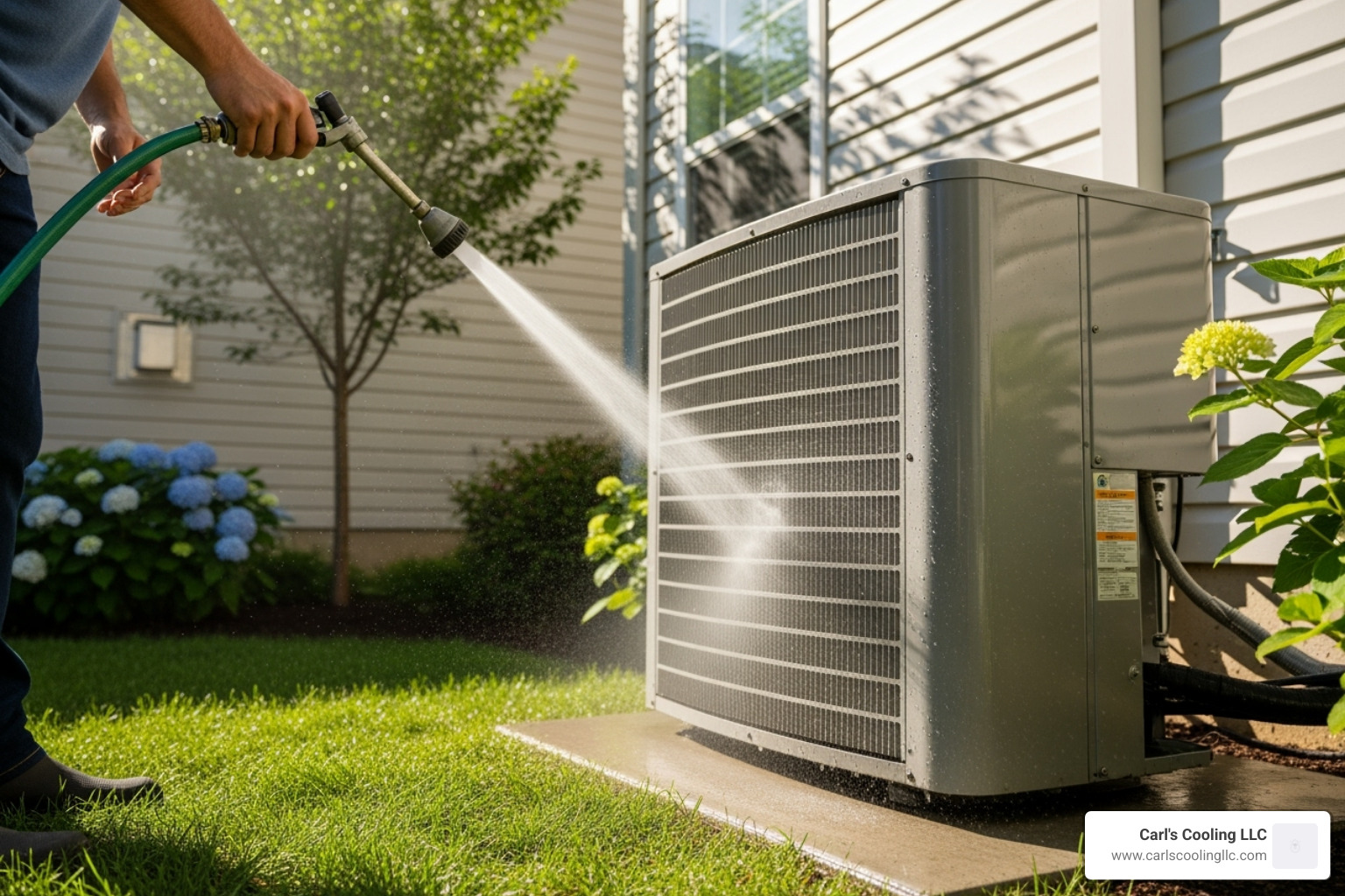 homeowner rinsing outdoor condenser unit - air conditioner repair the woodlands homeowner rinsing outdoor condenser unit - air conditioner repair the woodlands