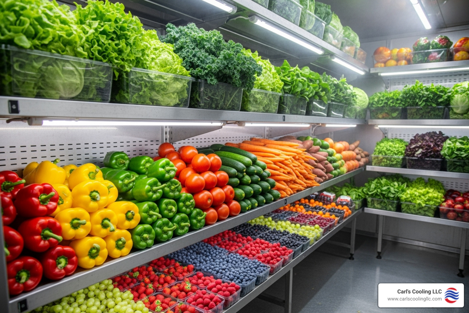 fresh produce inside a well-lit, functioning walk-in cooler - commercial refrigeration repair conroe fresh produce inside a well-lit, functioning walk-in cooler - commercial refrigeration repair conroe