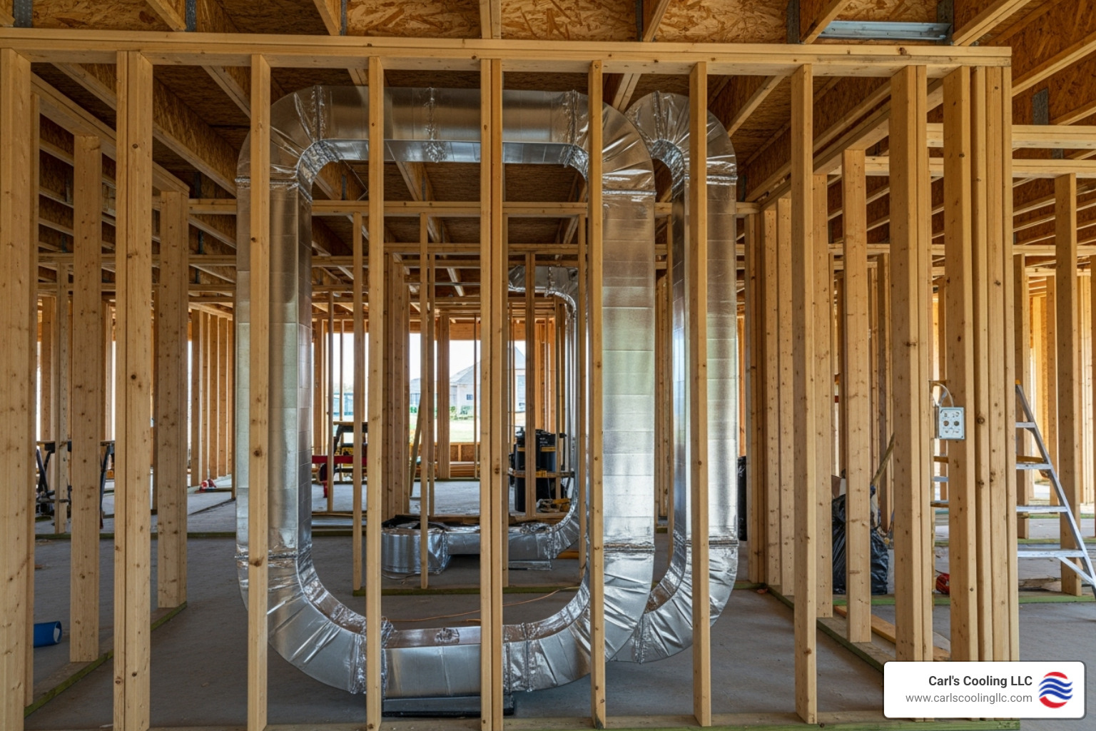 HVAC ductwork being installed in a new home frame - hvac installation new construction conroe HVAC ductwork being installed in a new home frame - hvac installation new construction conroe