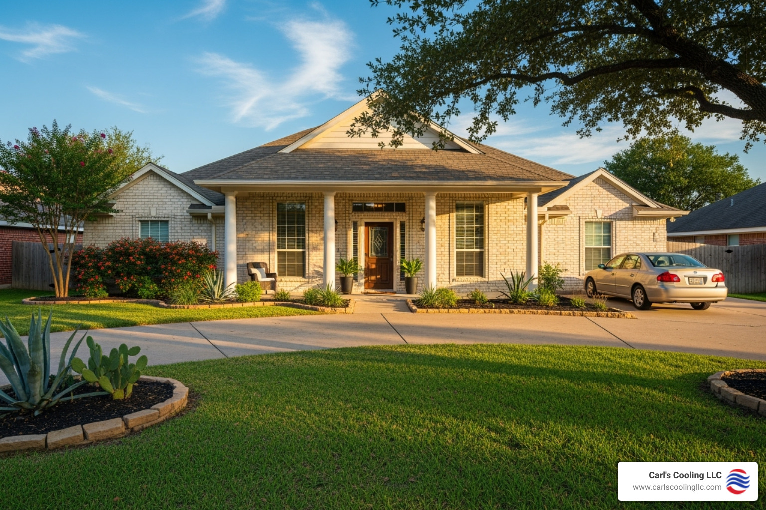 sun-drenched Texas home exterior - residential ac repair conroe