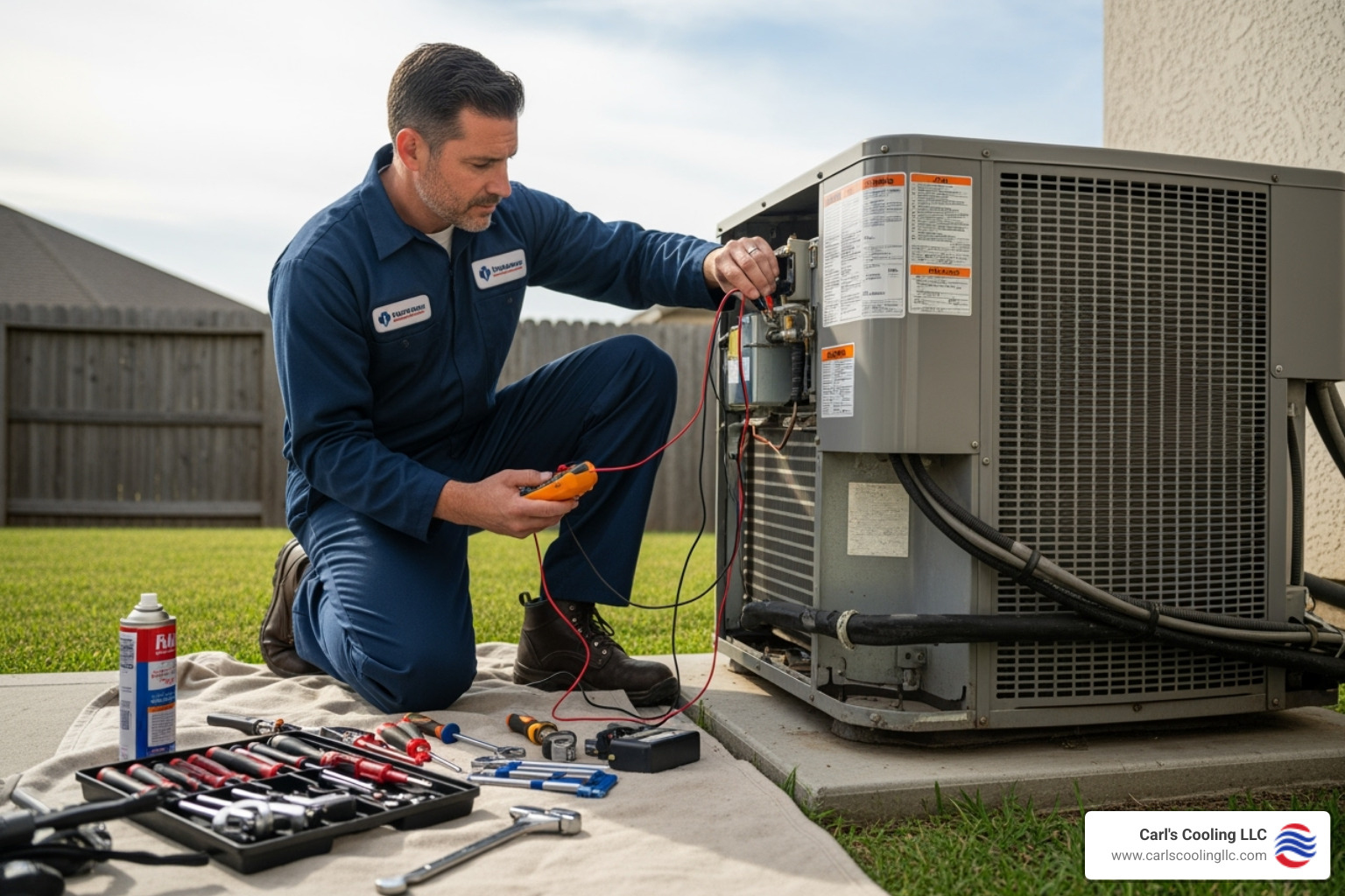 technician performing an AC tune-up - residential ac repair conroe