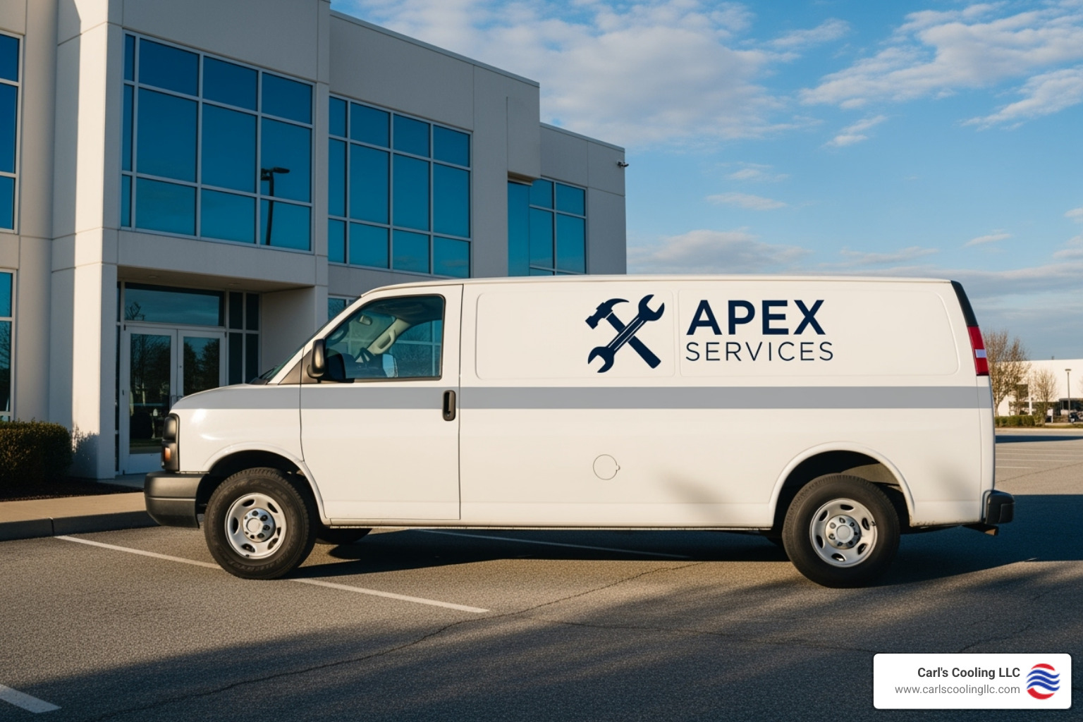 professional service van with clear branding - commercial heating repair conroe