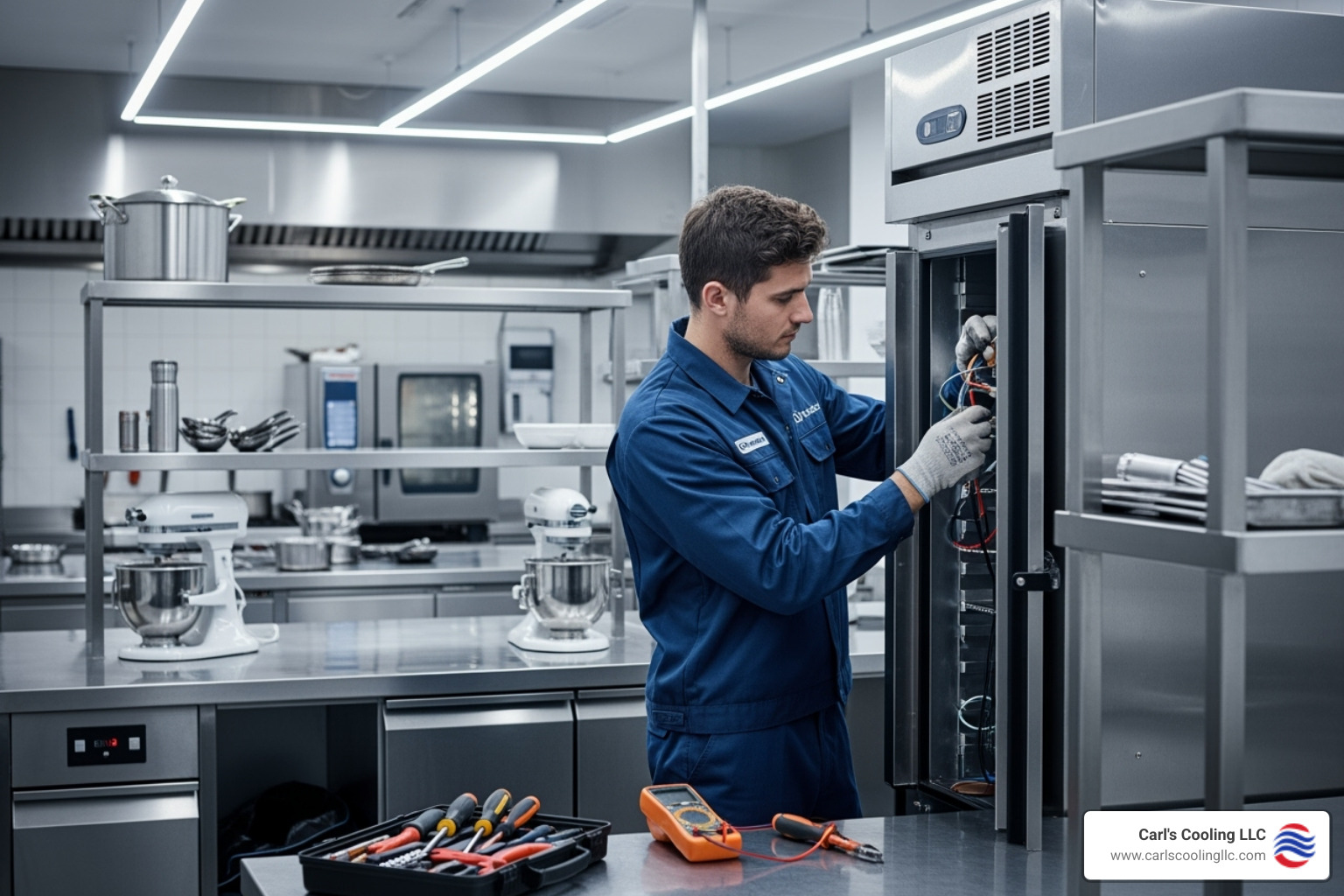 a technician carefully installing a refrigeration unit - refrigeration installation conroe tx