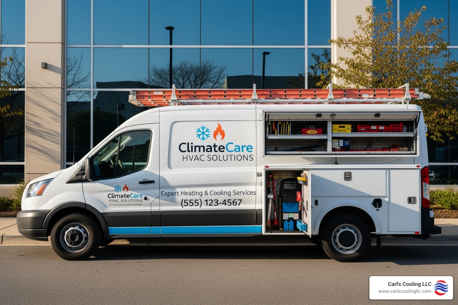 professional technician's van with clear branding - ac repair conroe tx