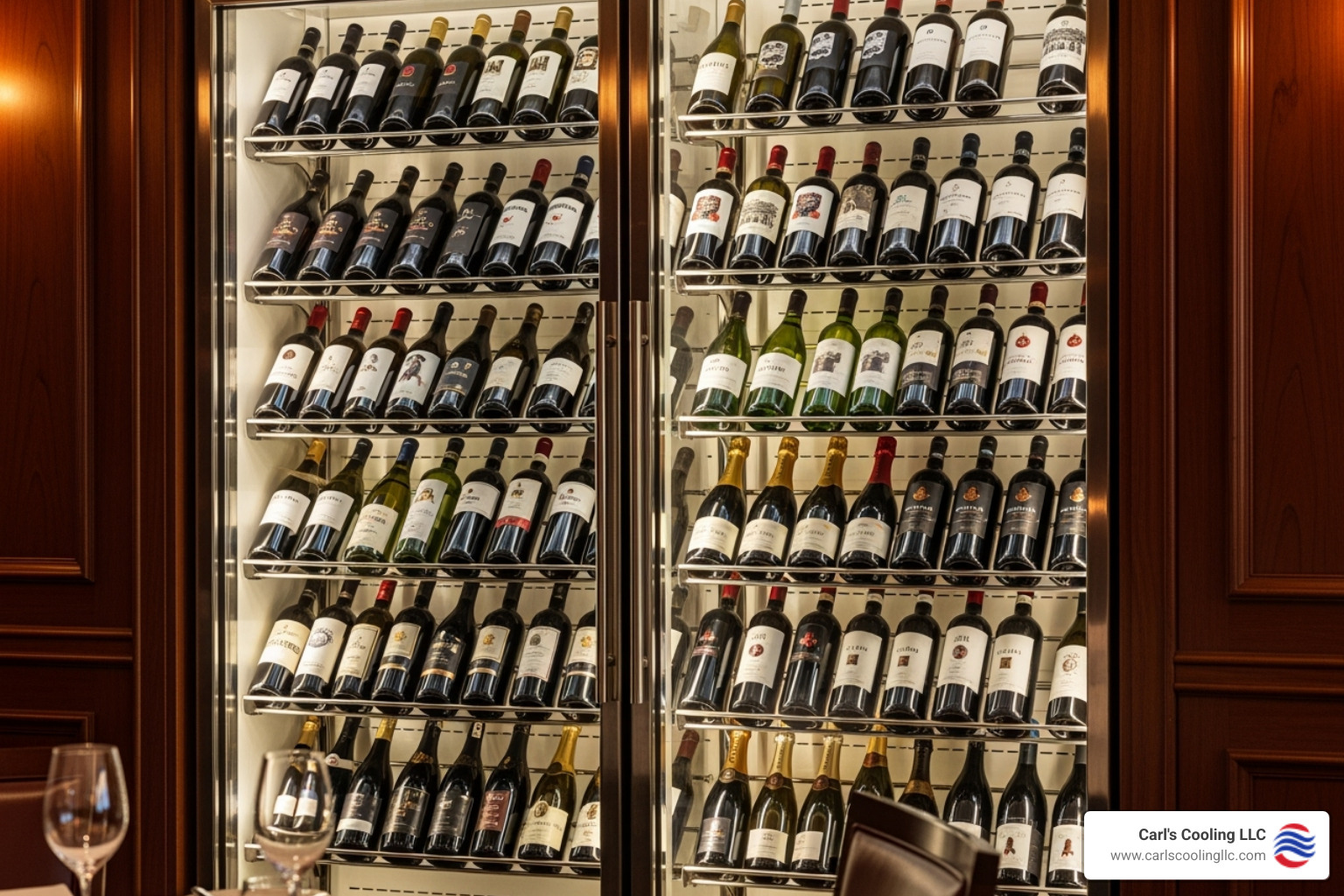 a commercial wine display in a restaurant - custom wine cellar cooling conroe a commercial wine display in a restaurant - custom wine cellar cooling conroe