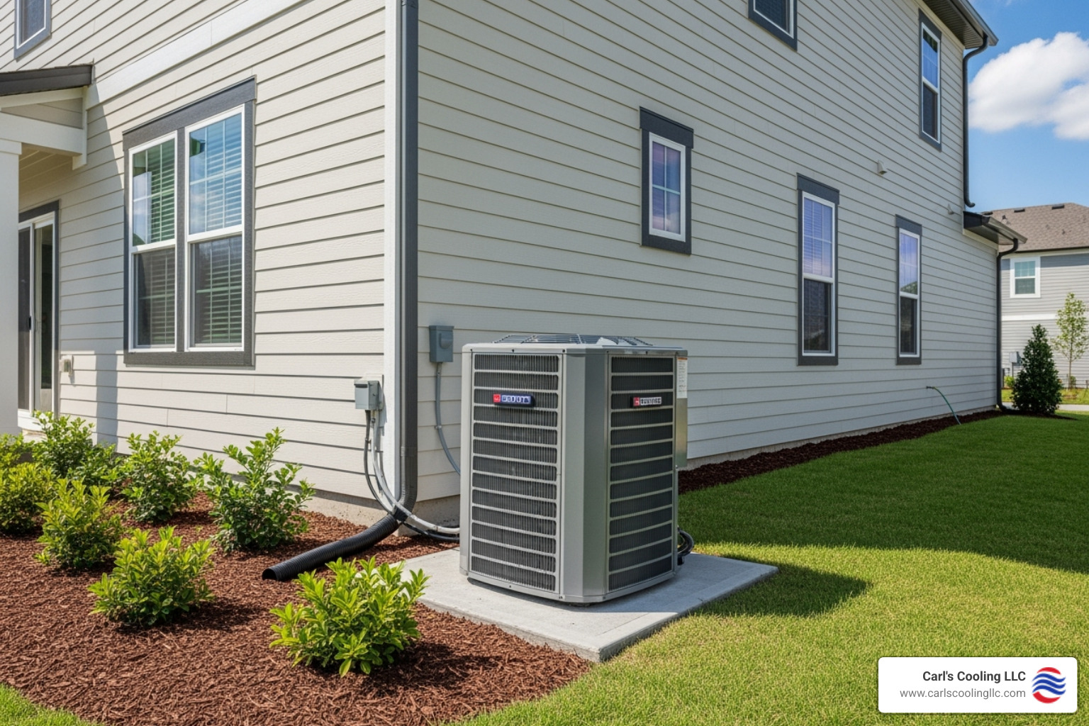 modern, high-efficiency outdoor AC unit installed at a new home - hvac system design new construction conroe modern, high-efficiency outdoor AC unit installed at a new home - hvac system design new construction conroe
