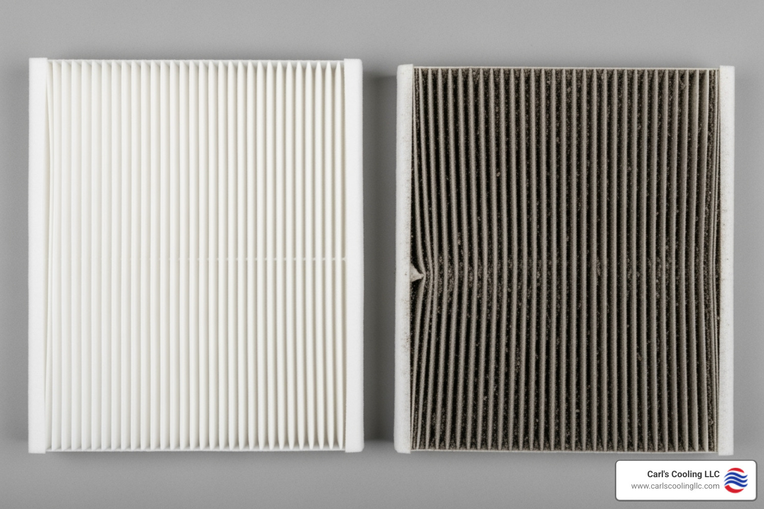 Clean HVAC air filter next to a dirty one - electric heat repair conroe