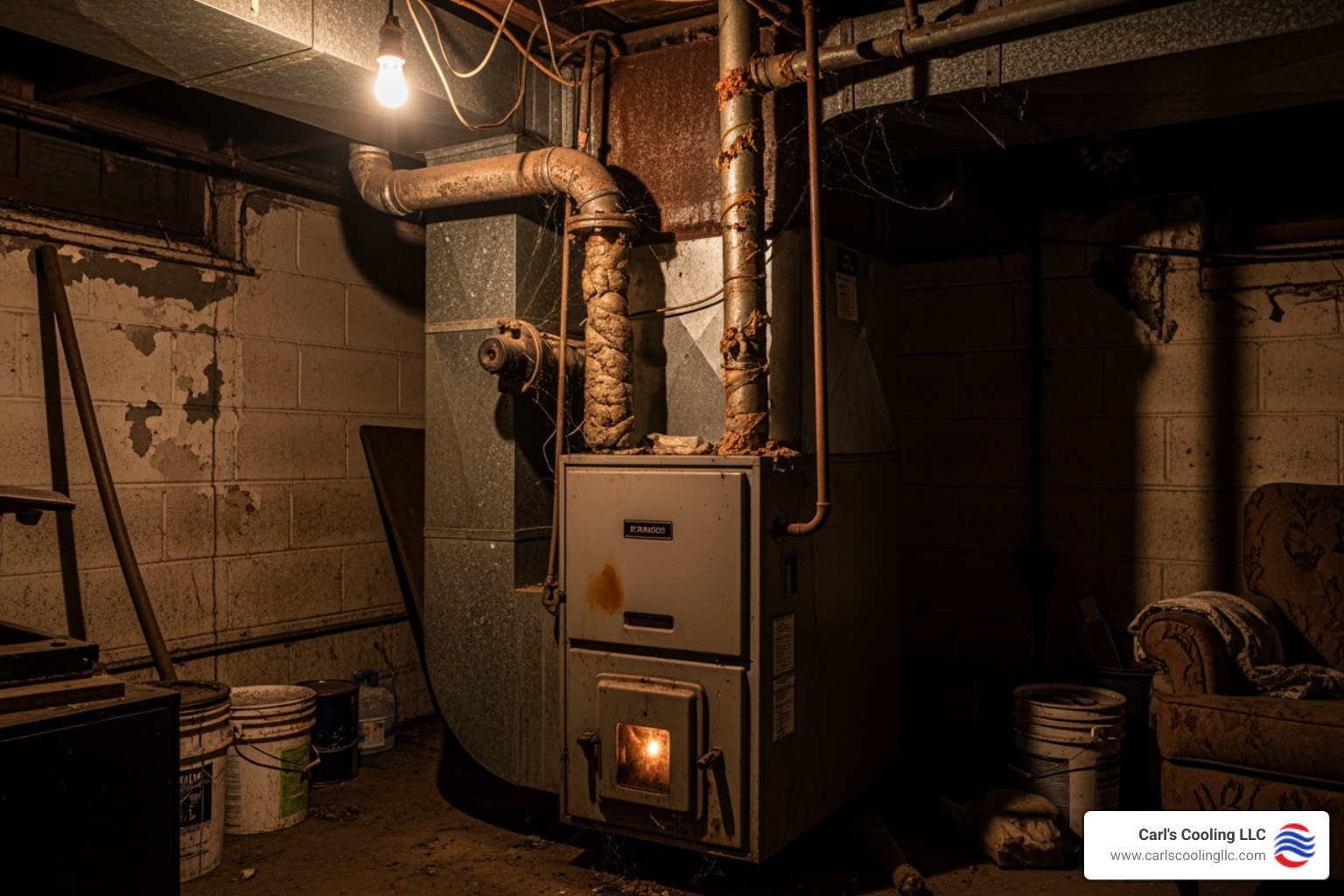 Old, inefficient furnace in a basement - heating installation conroe tx