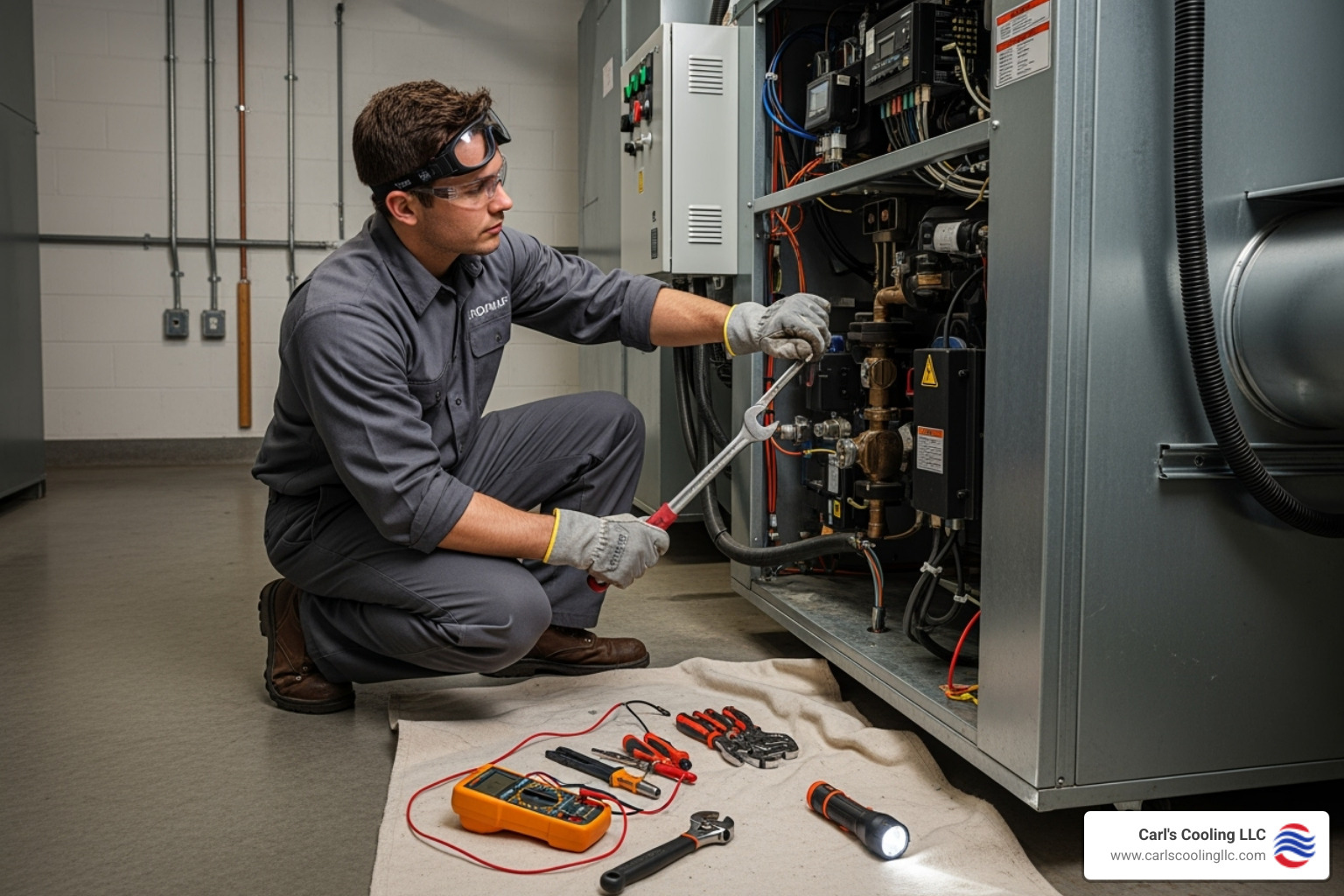 technician performing maintenance on a commercial heater - commercial heating installation conroe technician performing maintenance on a commercial heater - commercial heating installation conroe
