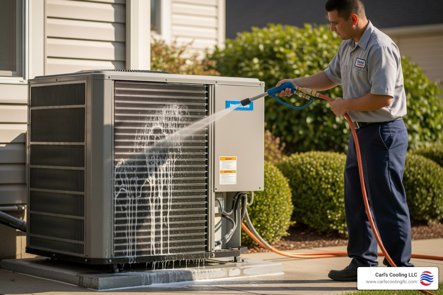 technician cleaning heat pump coils - heat pump repair conroe