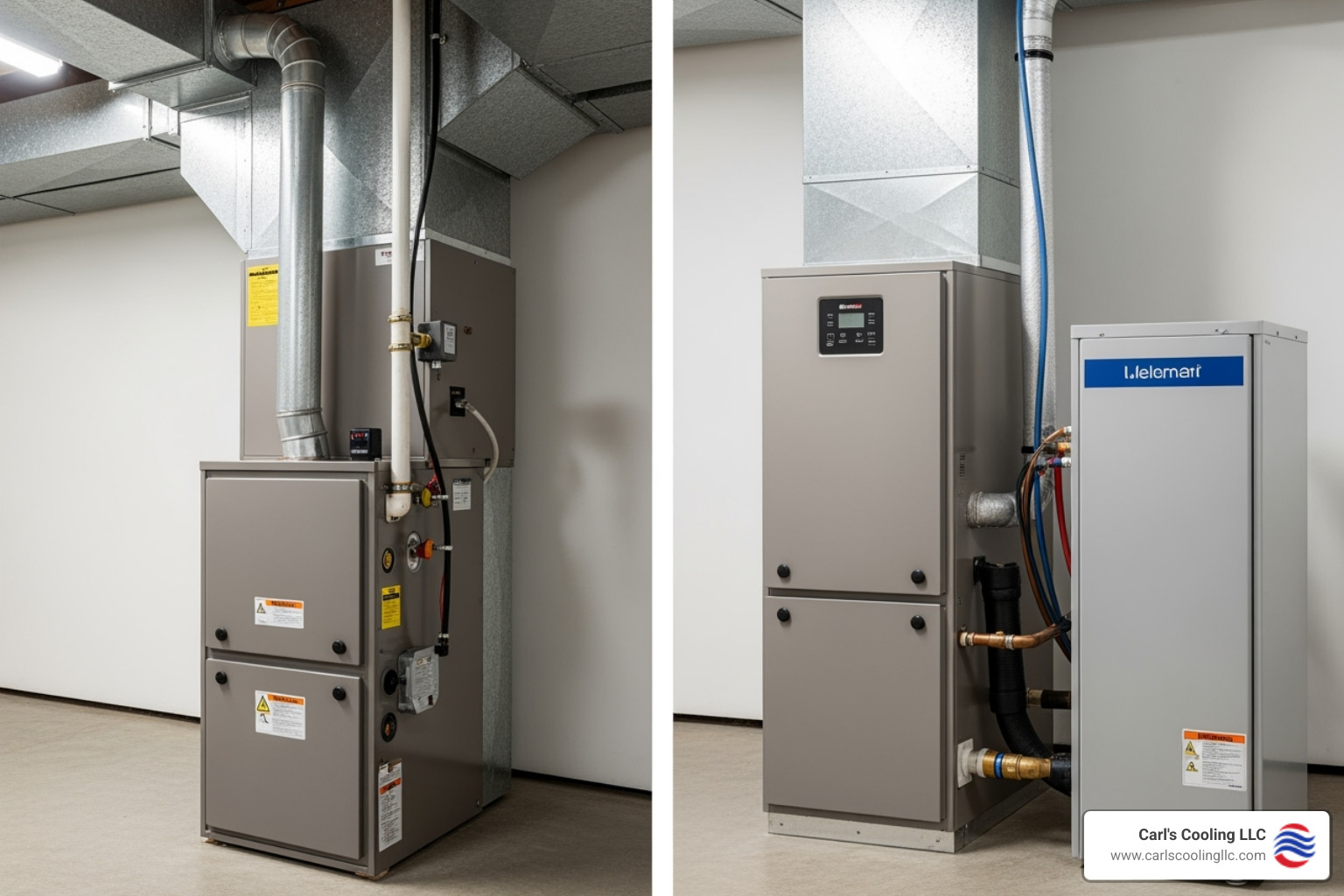 of a modern furnace and a heat pump side-by-side - central heating installation montgomery tx