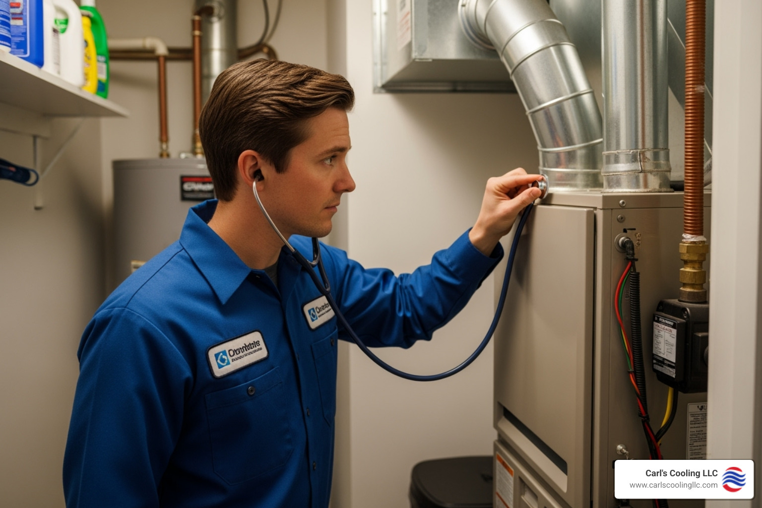 technician listening to furnace - best heating repair conroe technician listening to furnace - best heating repair conroe