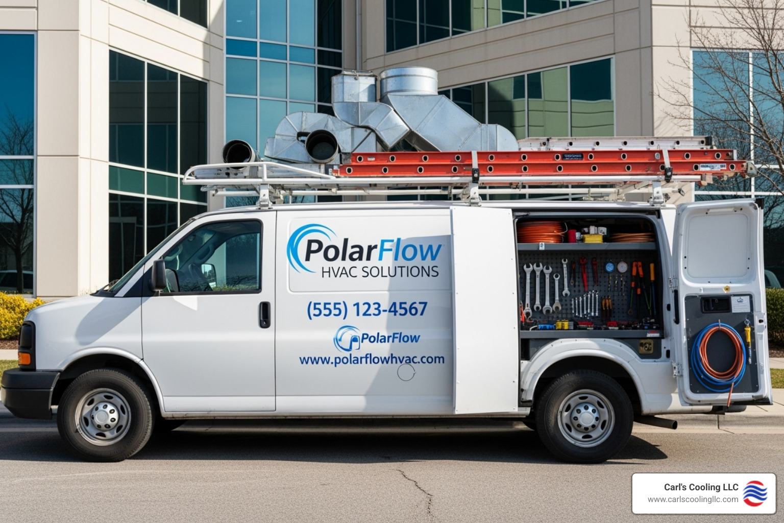 professional HVAC van with clear branding - commercial hvac contractor conroe