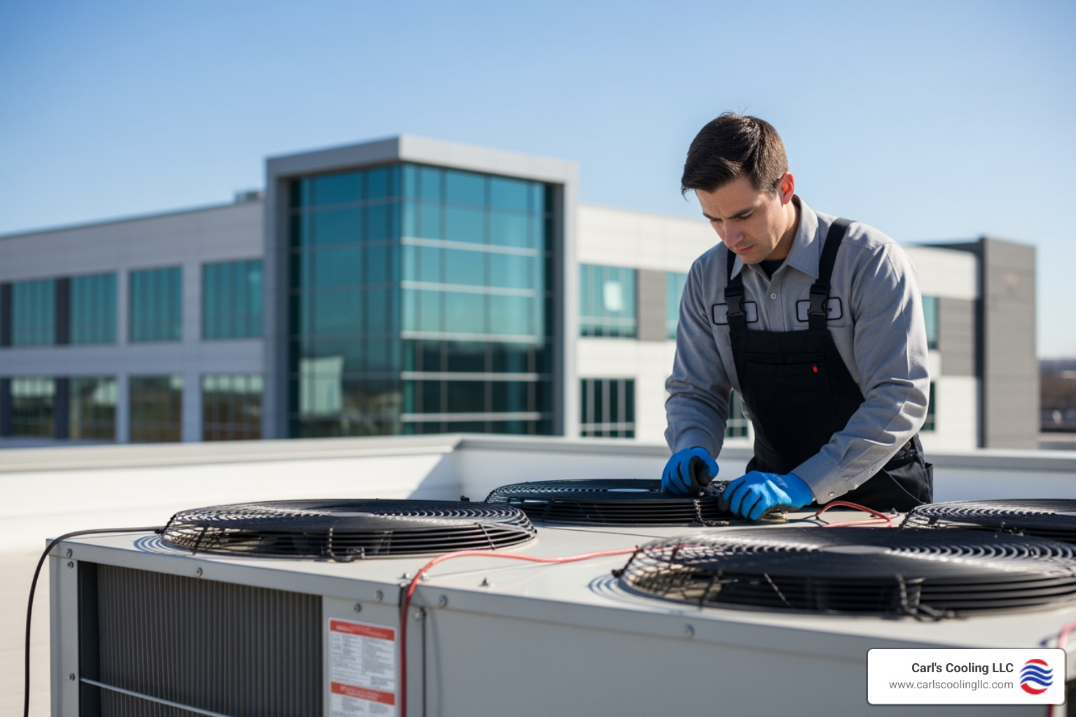 Infographic detailing commercial heating services in Hilltop Ranch, TX, including installation, repair, maintenance, and emergency services for various system types like boilers, furnaces, heat pumps, and rooftop units, emphasizing business continuity and comfort. - commercial heating services in hilltop ranch, tx