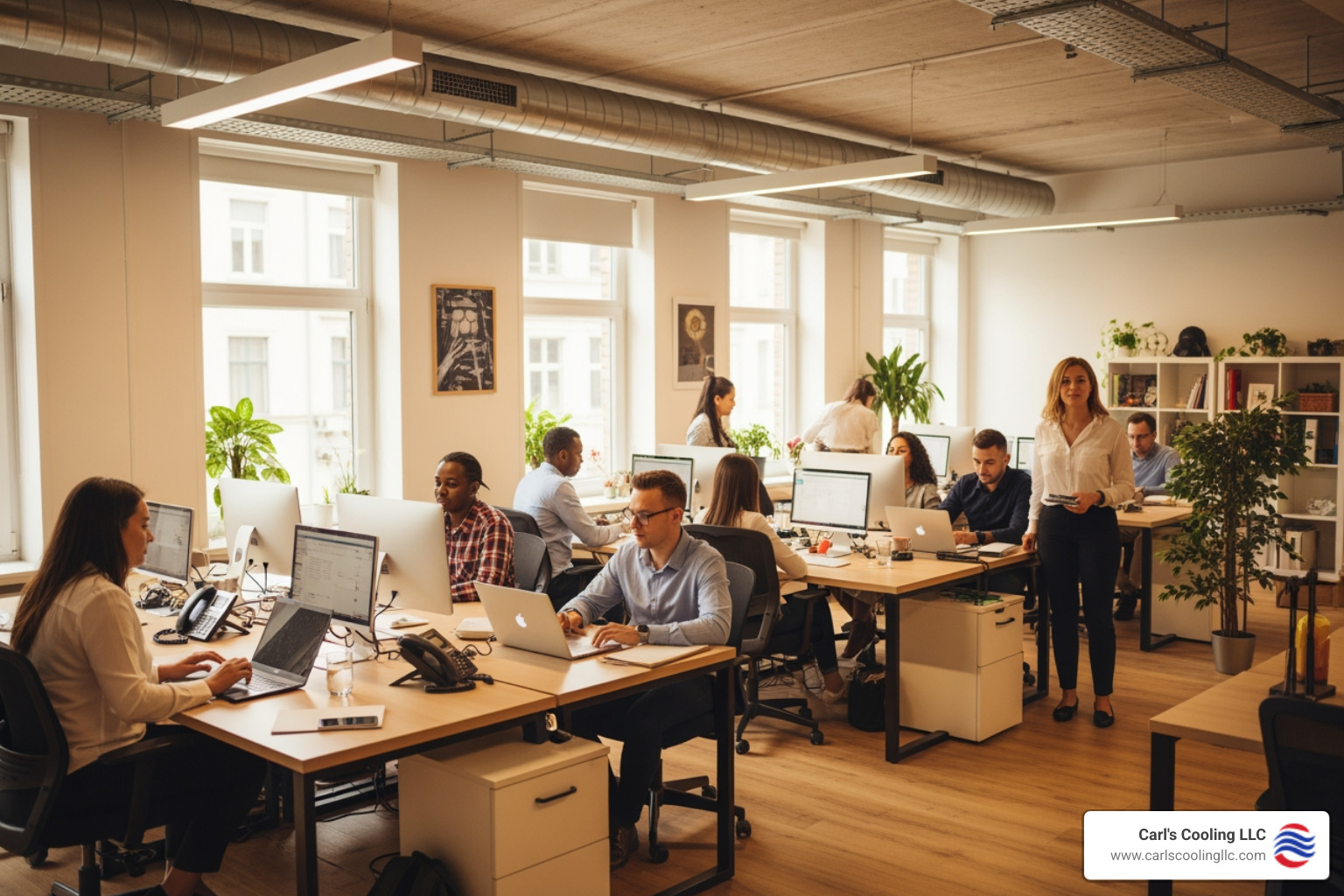 Infographic showing the key benefits of professional commercial heating services: extended equipment lifespan, improved energy efficiency, reduced downtime, consistent comfort for employees and customers, lower utility bills, and compliance with safety standards - commercial heating services in forest woods, tx