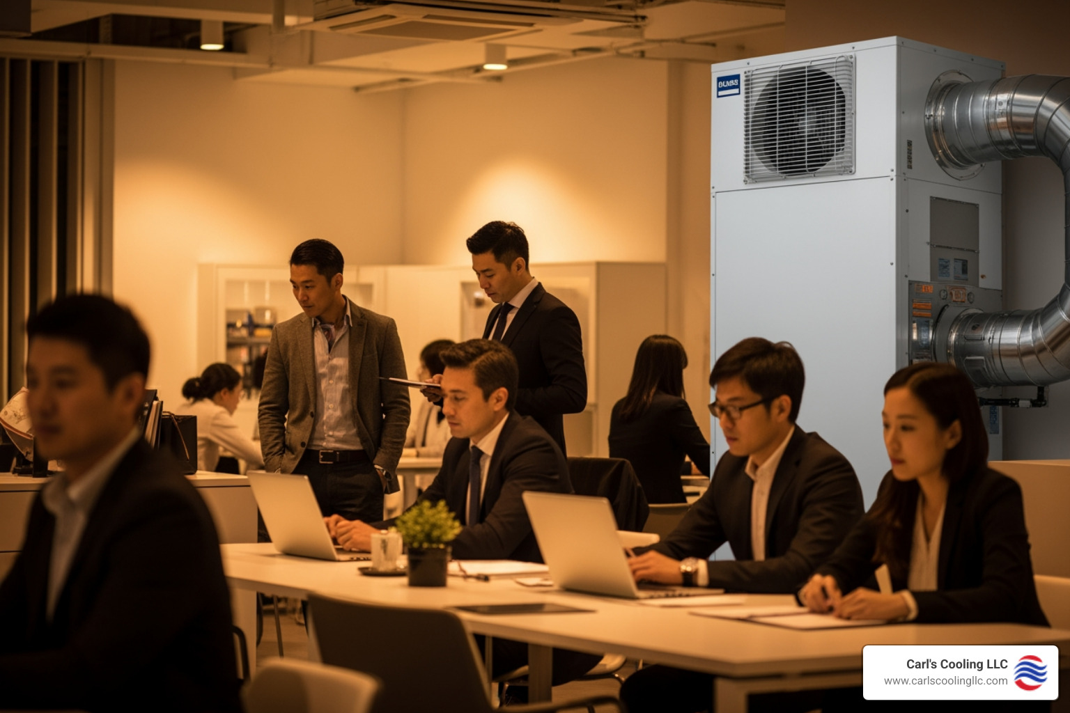 Infographic detailing the benefits of professional commercial heating services for businesses, including improved efficiency, lower operating costs, extended system lifespan, enhanced safety, and prevention of major breakdowns. - commercial heating services in humble, tx