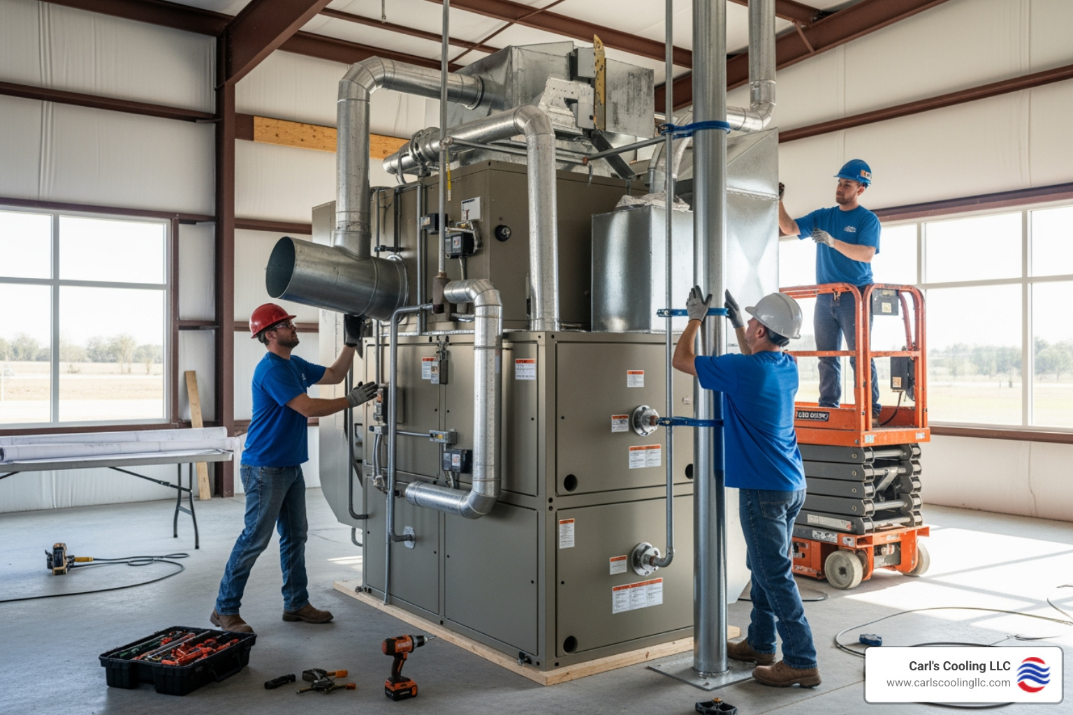 infographic showing the differences between residential and commercial HVAC systems including system size, complexity, ventilation requirements, energy efficiency standards, and maintenance needs - commercial furnace installation in alden bridge, tx