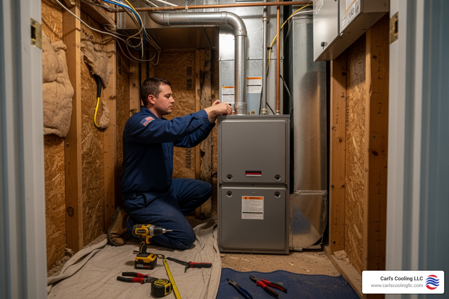 Infographic showing the complete furnace installation process from initial consultation through professional installation to ongoing maintenance, with key decision points including system assessment, fuel type selection, proper sizing calculation, certified installation steps, and recommended annual maintenance schedule for optimal performance in April Sound's climate - home furnace installation in april sound, tx