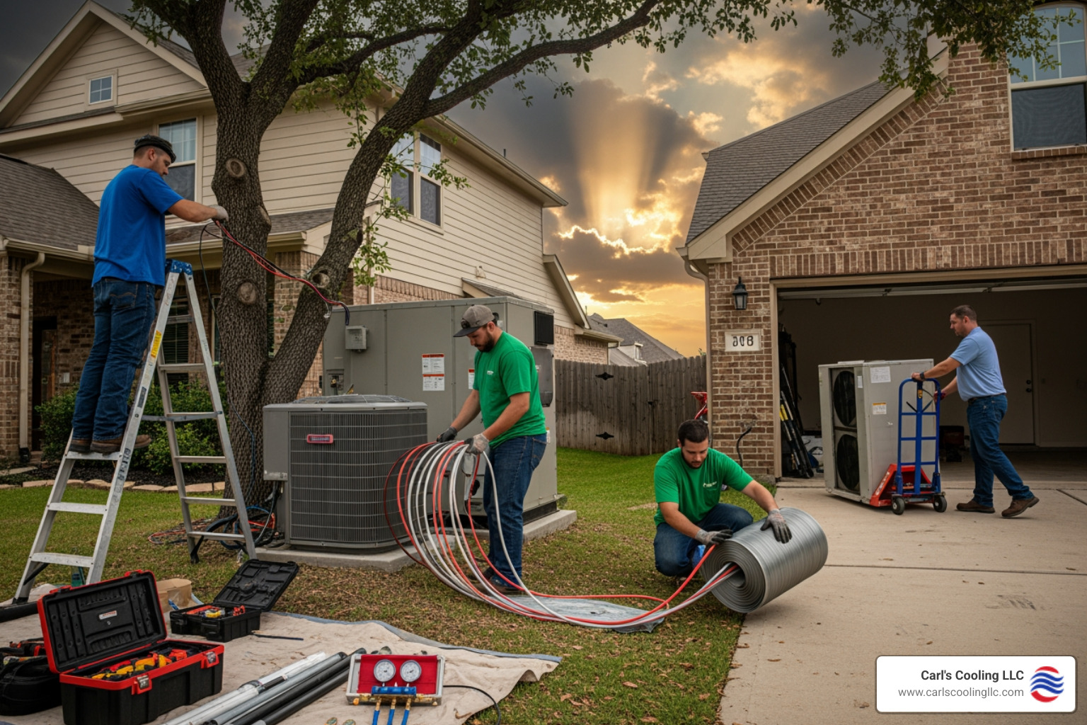 family looking relieved in a comfortable, modern living room - emergency heat pump installation in magnolia, tx