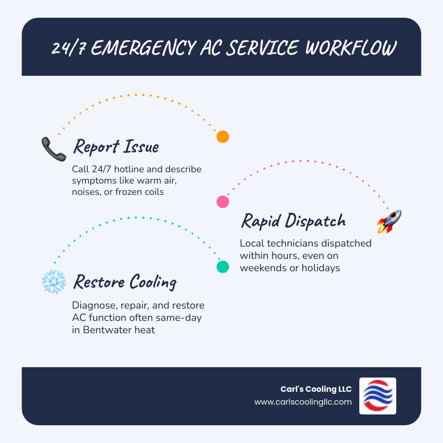 Infographic showing 24/7 emergency AC maintenance workflow for Bentwater TX homeowners - 24 hour ac maintenance in Infographic showing 24/7 emergency AC maintenance workflow for Bentwater TX homeowners - 24 hour ac maintenance in