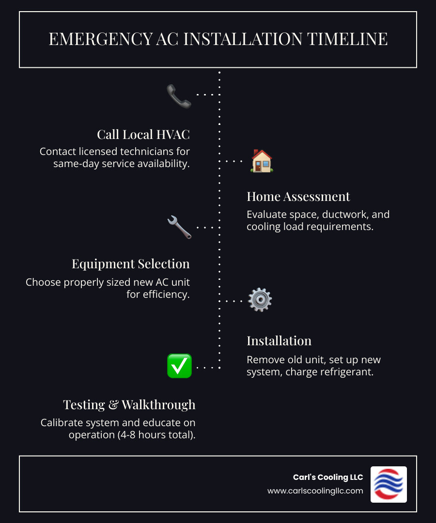 Emergency AC installation timeline infographic for April Sound TX homeowners - emergency ac installation in april sound, tx Emergency AC installation timeline infographic for April Sound TX homeowners - emergency ac installation in april sound, tx