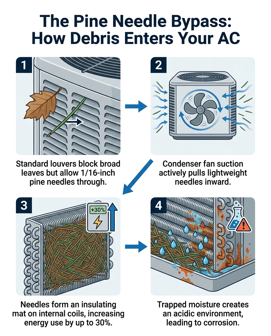 The Pine Needle Bypass: How Debris Enters Your AC