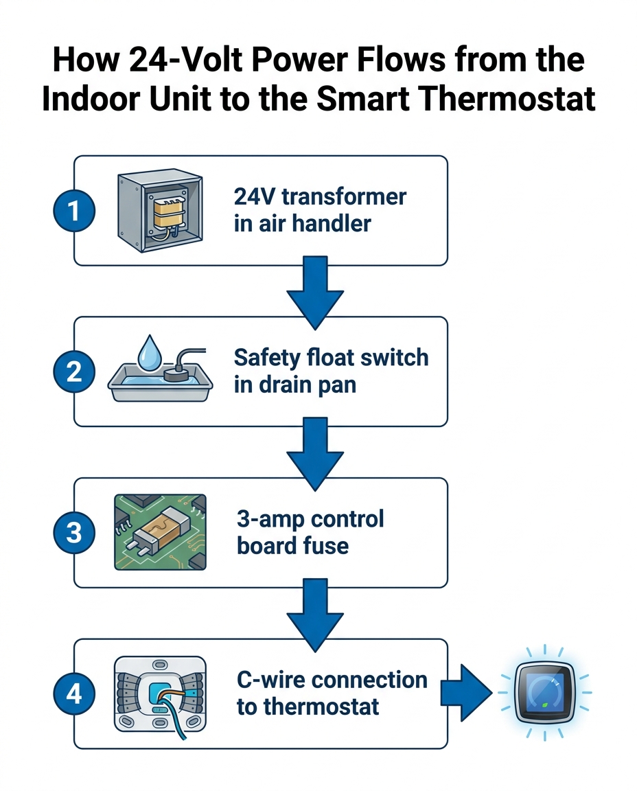 How 24-Volt Power Flows from the Indoor Unit to the Smart Thermostat