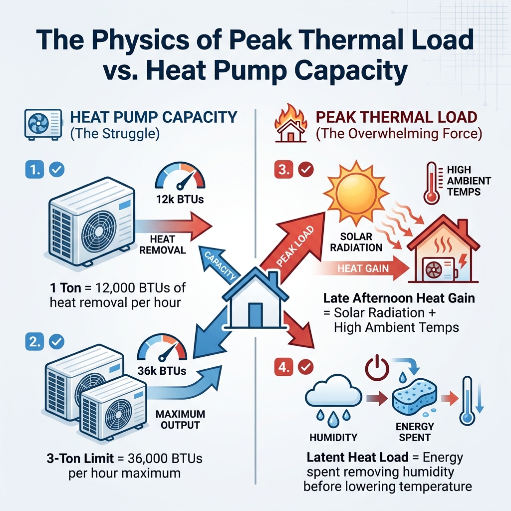 The Physics of Peak Thermal Load vs. Heat Pump Capacity