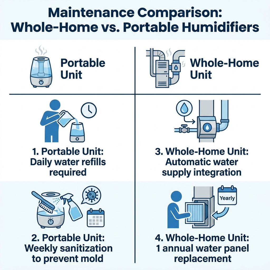 Maintenance Comparison: Whole-Home vs. Portable Humidifiers
