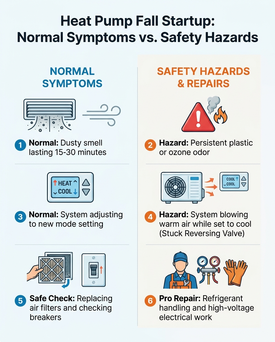 Heat Pump Fall Startup: Normal Symptoms vs. Safety Hazards