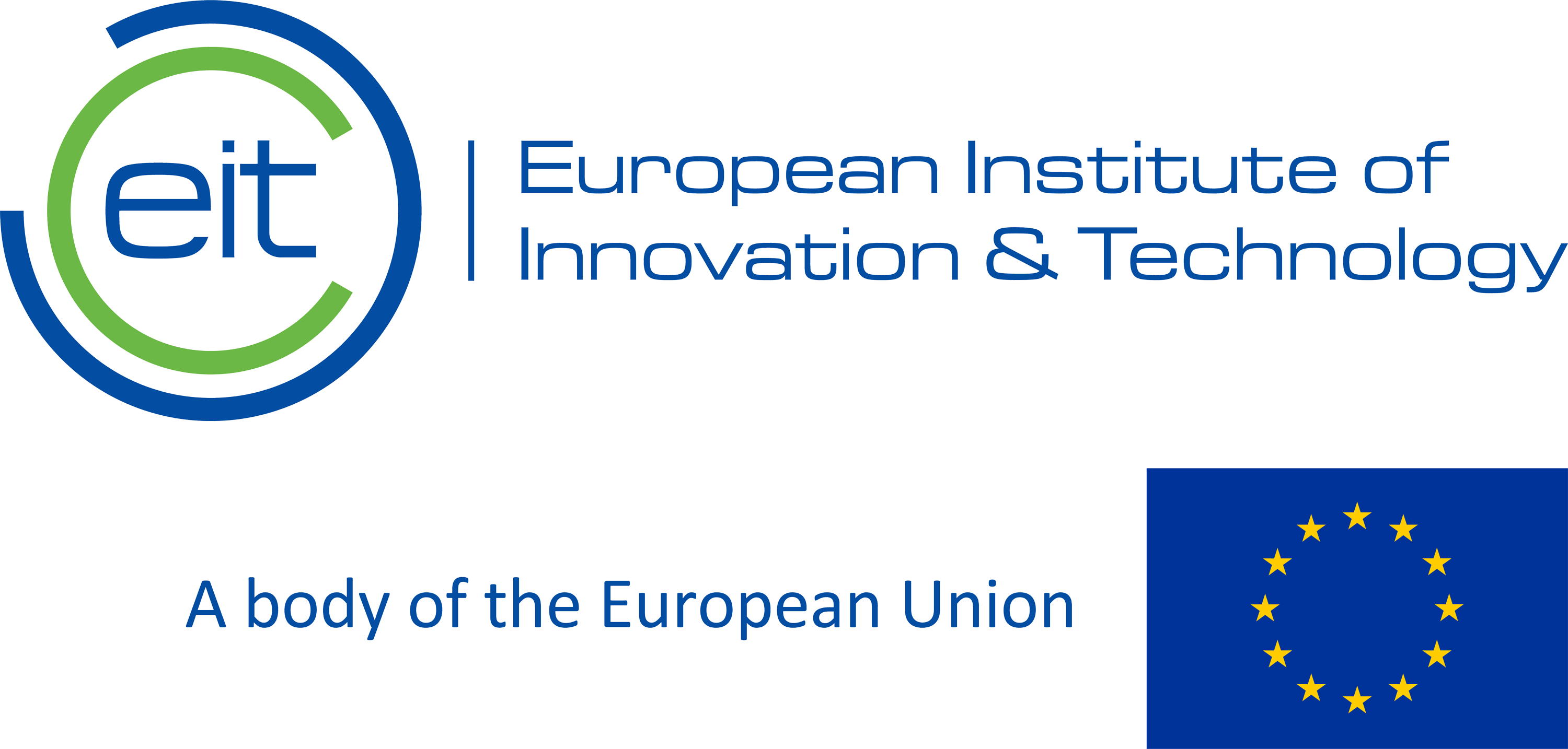 Logo of EIT Food next to the European Union flag, symbolizing collaboration in driving innovation and sustainability in the European food sector.