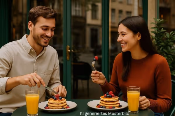 Paar isst Pfannkuchen im Bonvivant