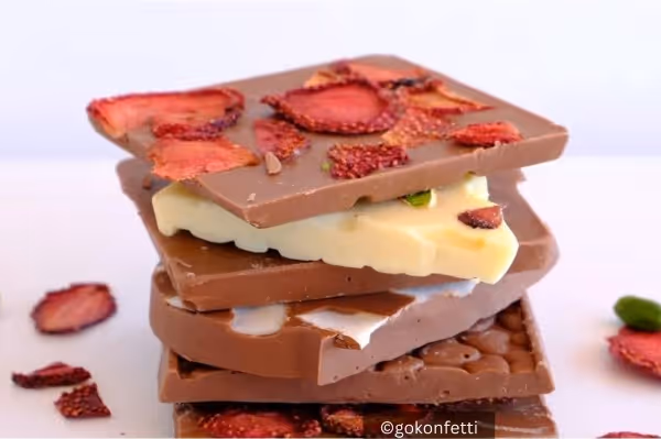 Schokoladentafeln mit Erdbeeren drin