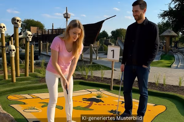 Mann und Frau beim Piraten-Minigolf