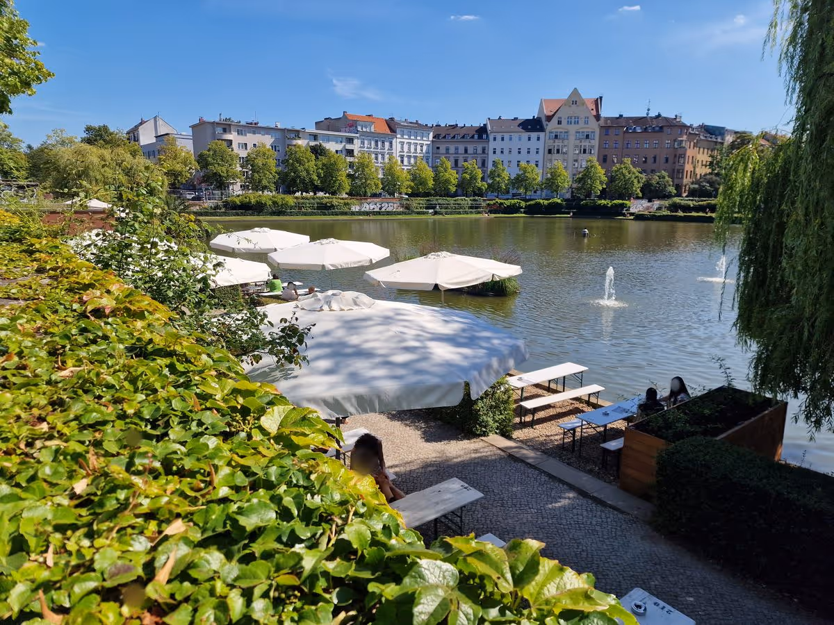 Cafe am Engelbecken Aussicht über das Wasser