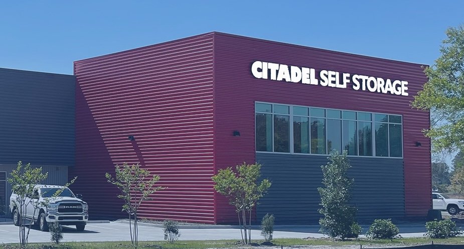 Red building that says Citadel Self Storage