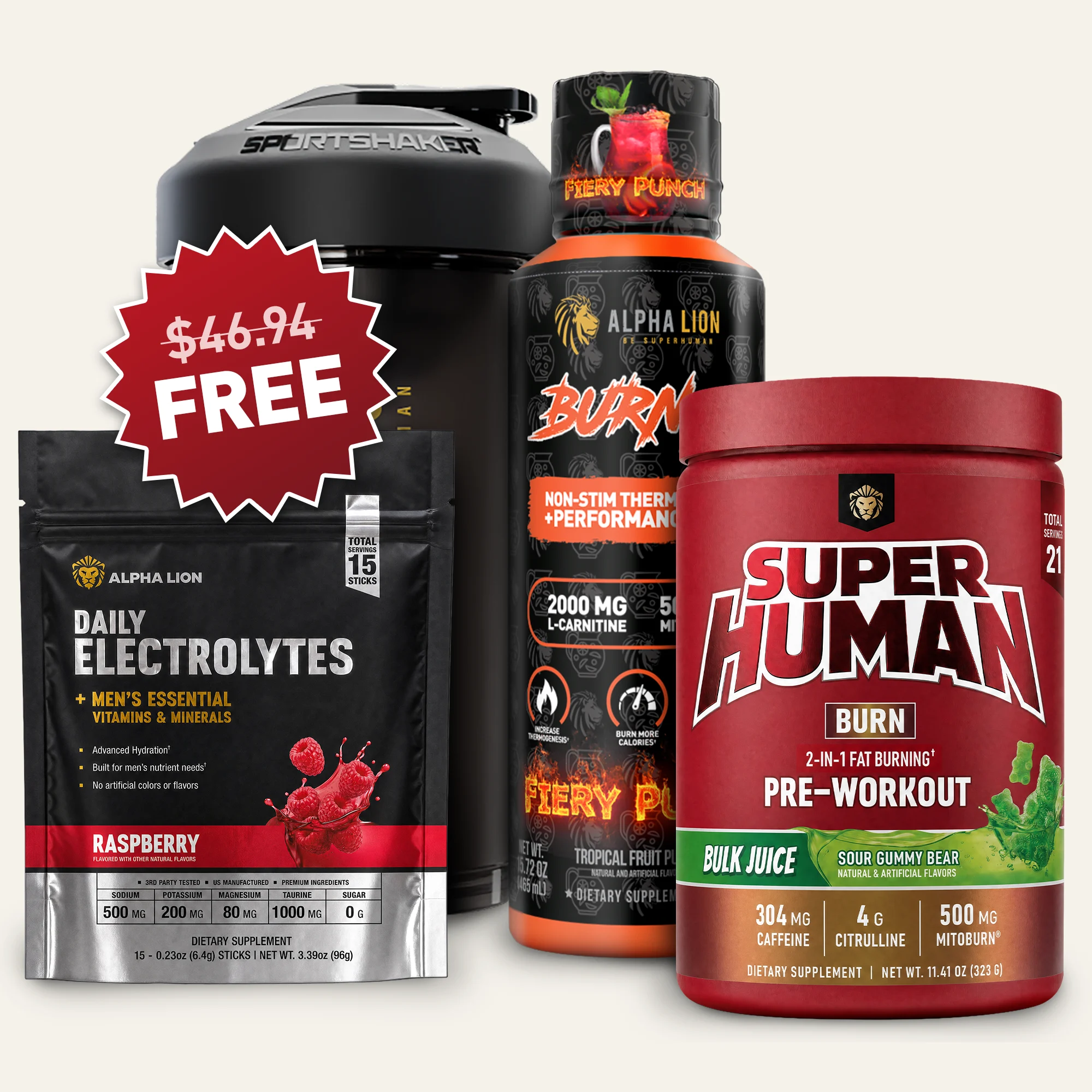 Stubborn Fat Loss Stack — Superhuman Burn pre-workout powder + BURN2O liquid shot.